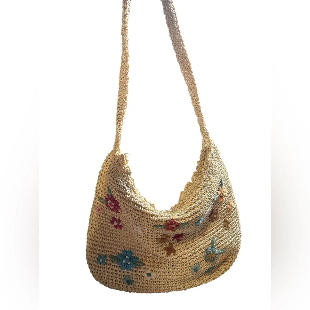 Capelli Straworld Floral Straw Crochet Shoulder Bag Boho Summer Beach Purse - Picture 11 of 16